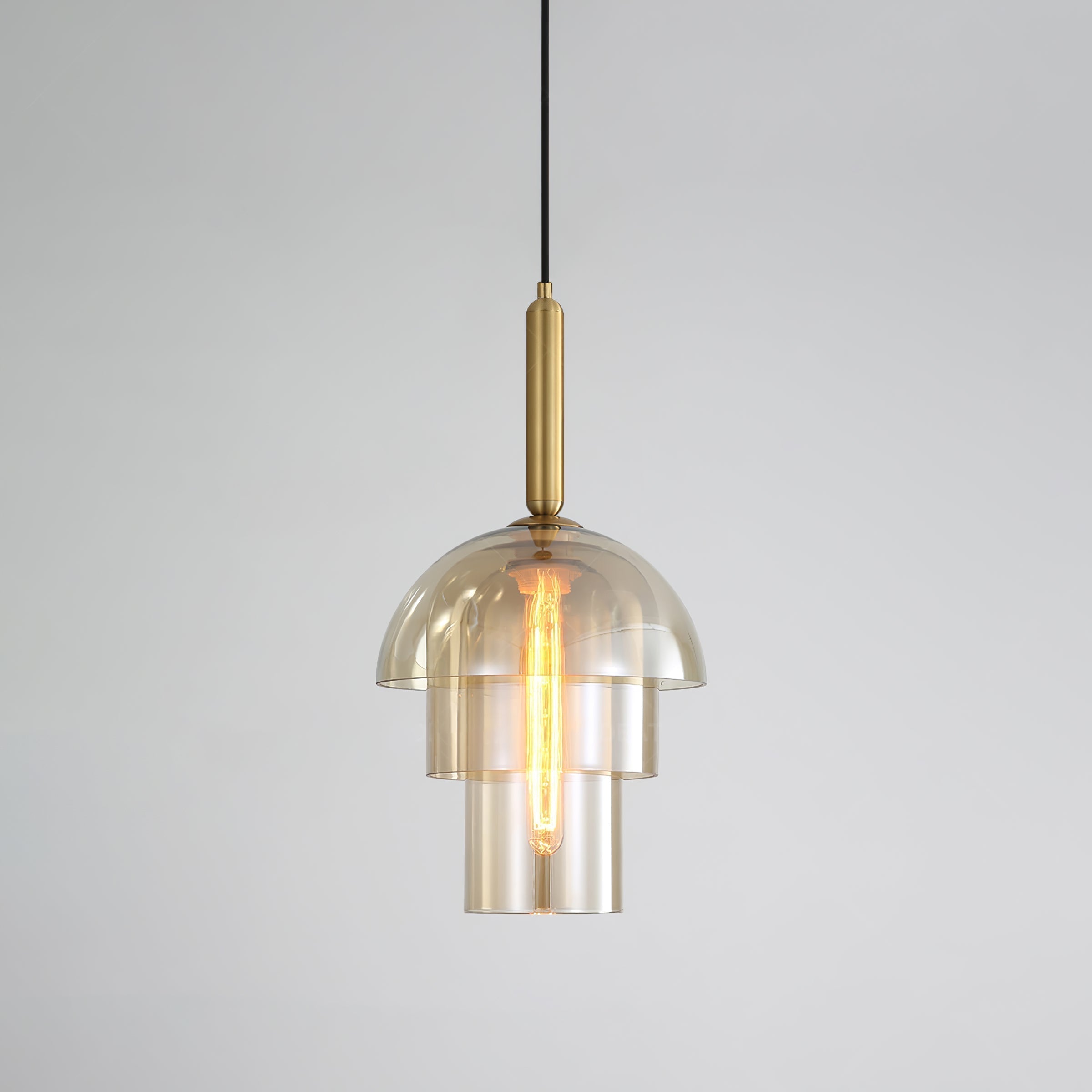 Modern Jolly Glass Pendant Light with Cognac Shades and Gold Finish Droplight