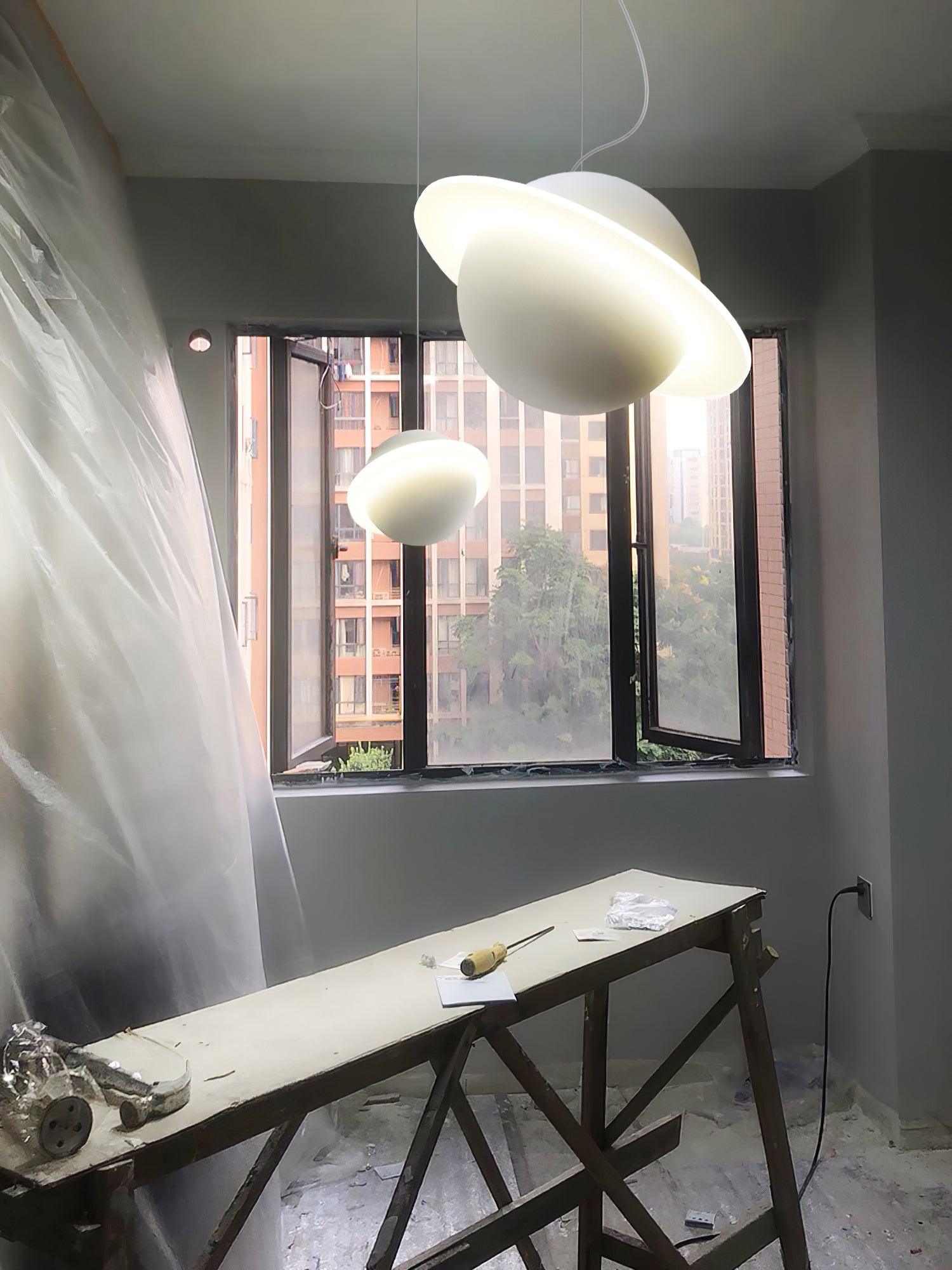 Modern Jupiter Ring LED Pendant Light Circular White Hanging Ceiling Lamp