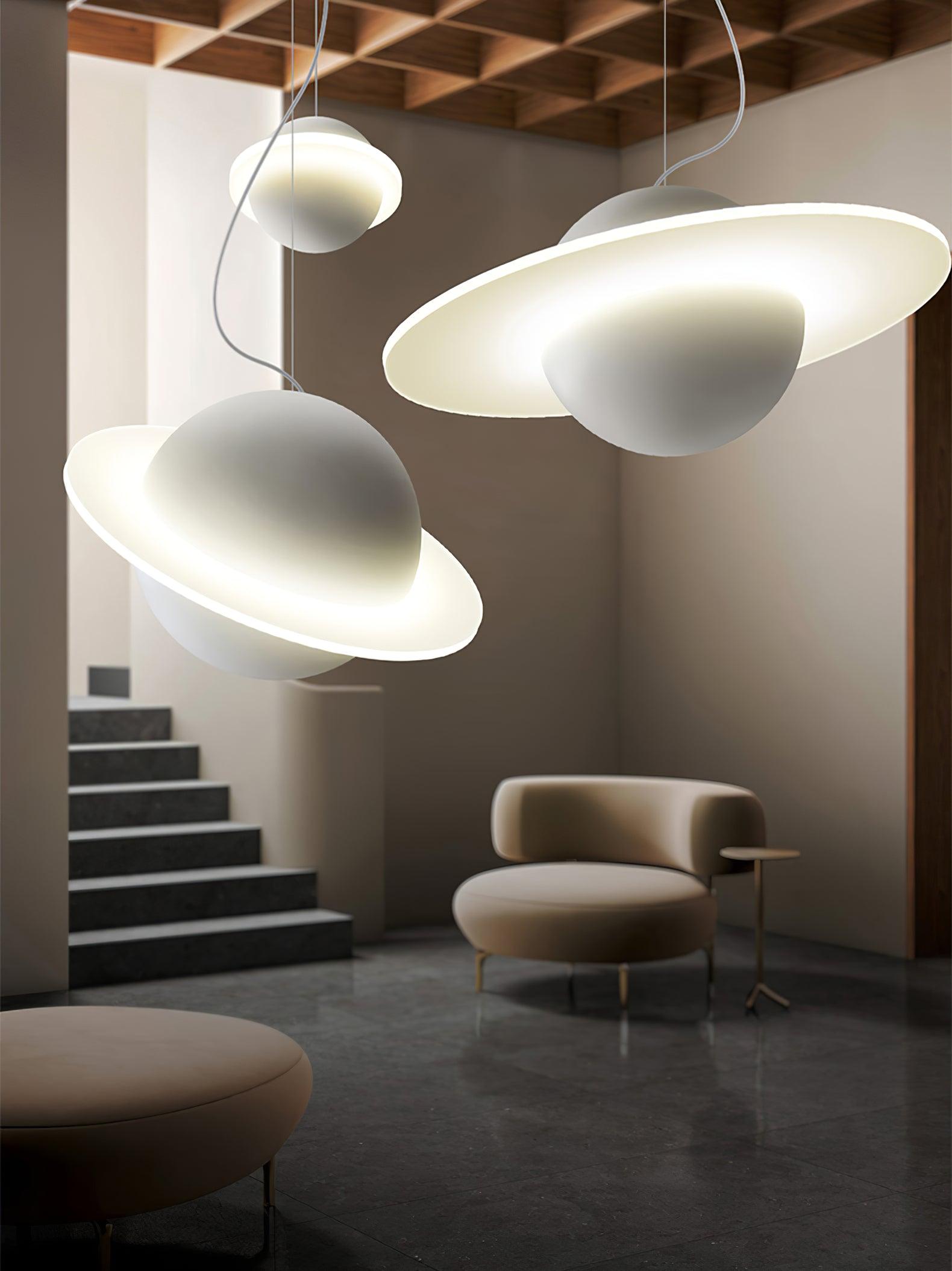 Modern Jupiter Ring LED Pendant Light Circular White Hanging Ceiling Lamp
