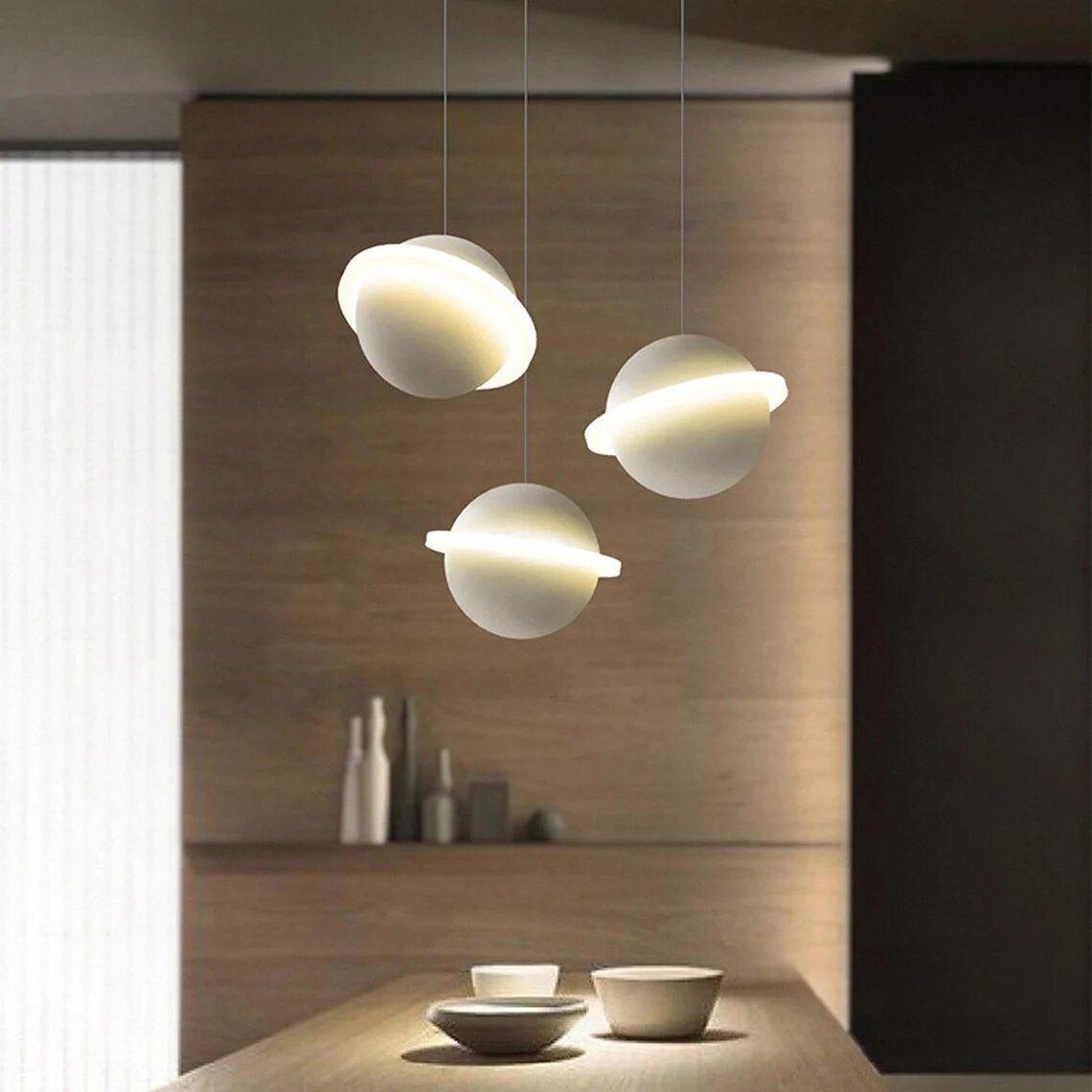 Modern Jupiter Ring LED Pendant Light Circular White Hanging Ceiling Lamp