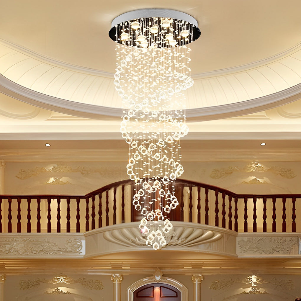 Modern K9 Crystal Double Spiral LED Chandelier for Large Staircase and High Ceiling Villa