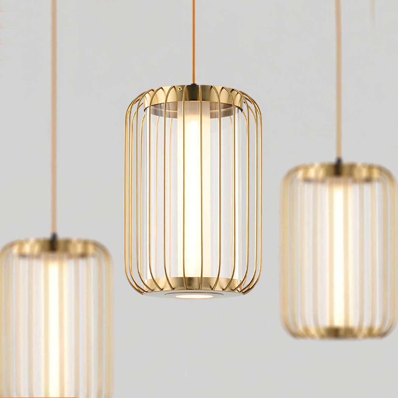 Modern Kai 2 Japanese Lantern Inspired LED Pendant Light Gold and Black Integrated Hanging Lamp