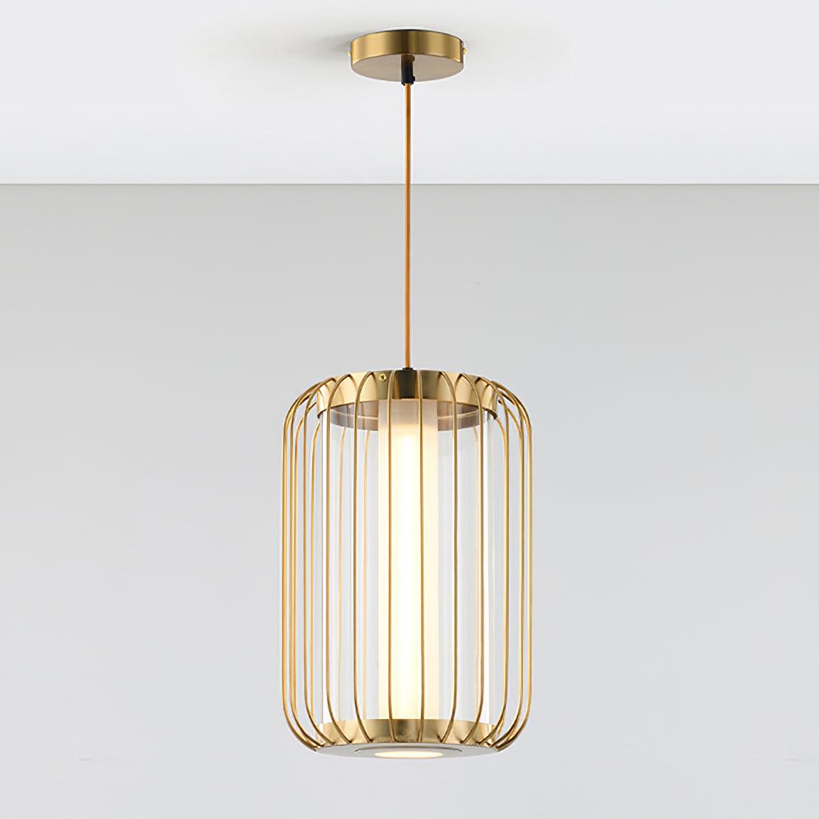 Modern Kai 2 Japanese Lantern Inspired LED Pendant Light Gold and Black Integrated Hanging Lamp