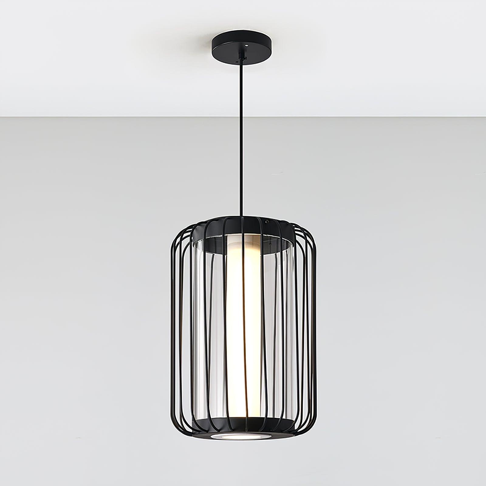 Modern Kai 2 Japanese Lantern Inspired LED Pendant Light Gold and Black Integrated Hanging Lamp