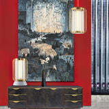 Modern Kai 2 Japanese Lantern Inspired LED Pendant Light Gold and Black Integrated Hanging Lamp