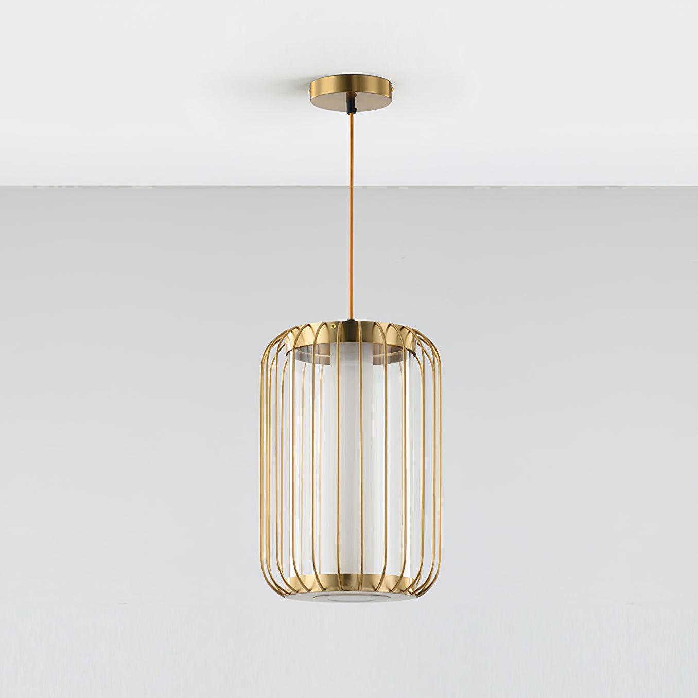 Modern Kai 2 Japanese Lantern Inspired LED Pendant Light Gold and Black Integrated Hanging Lamp