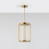 Modern Kai 2 Japanese Lantern Inspired LED Pendant Light Gold and Black Integrated Hanging Lamp