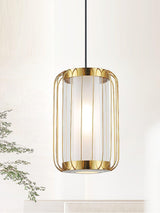 Modern Kai 2 Japanese Lantern Inspired LED Pendant Light Gold and Black Integrated Hanging Lamp