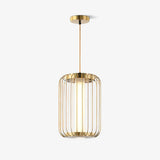 Modern Kai 2 Japanese Lantern Inspired LED Pendant Light Gold and Black Integrated Hanging Lamp