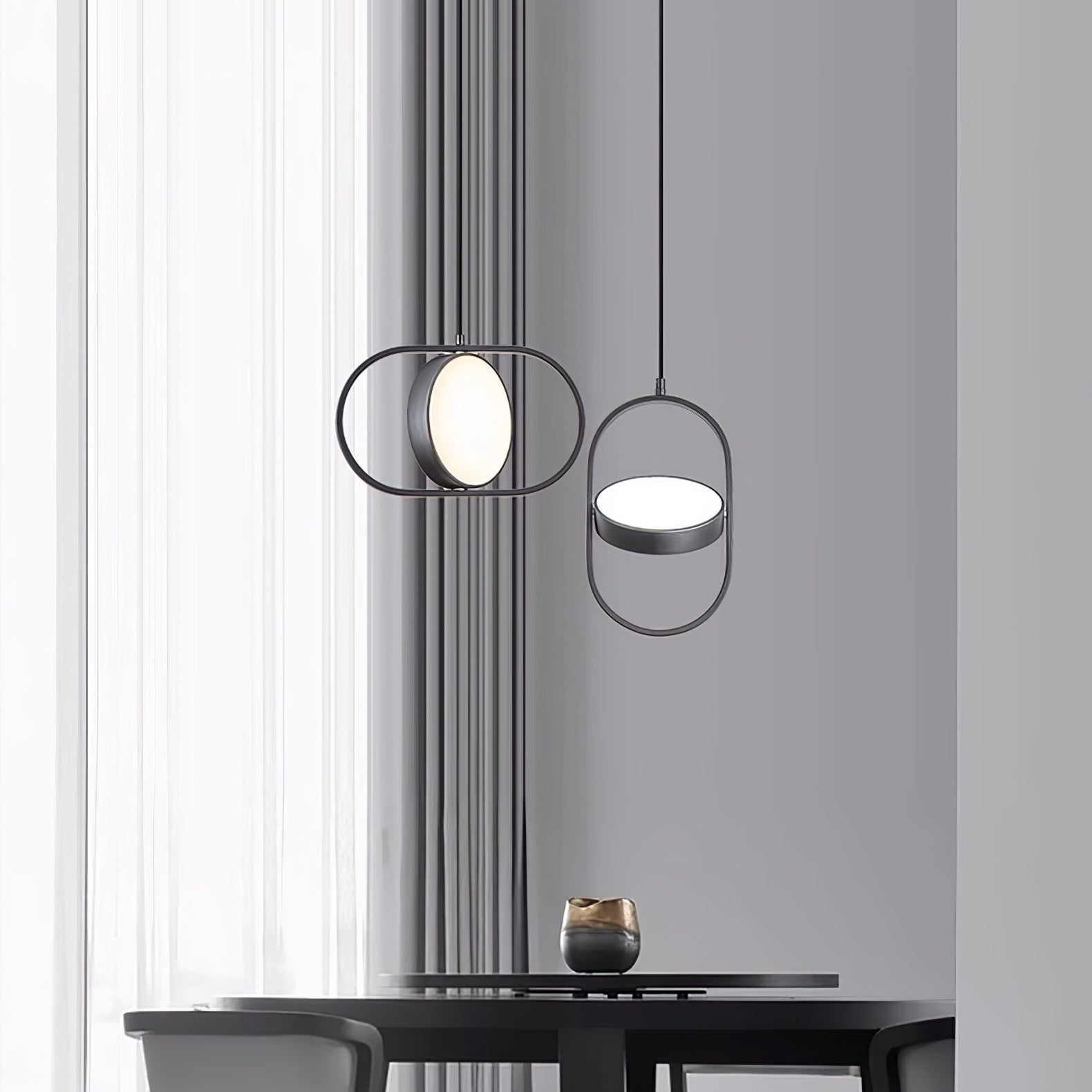 Modern KUU Rotating Circle LED Pendant Light Moon Inspired Adjustable Ring Hanging Lamp