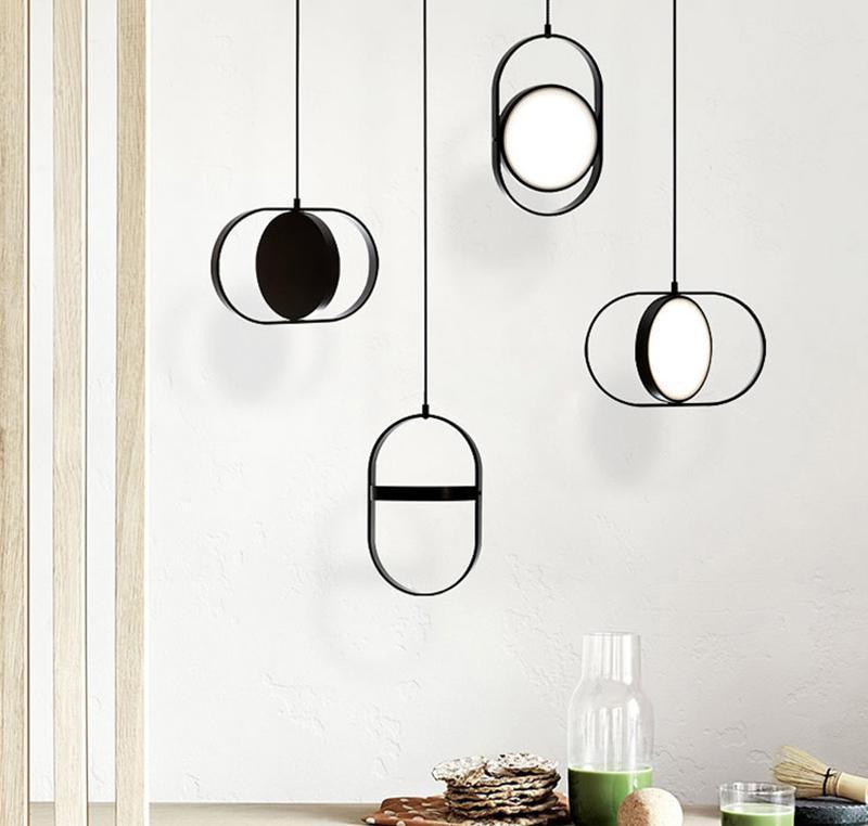 Modern KUU Rotating Circle LED Pendant Light Moon Inspired Adjustable Ring Hanging Lamp