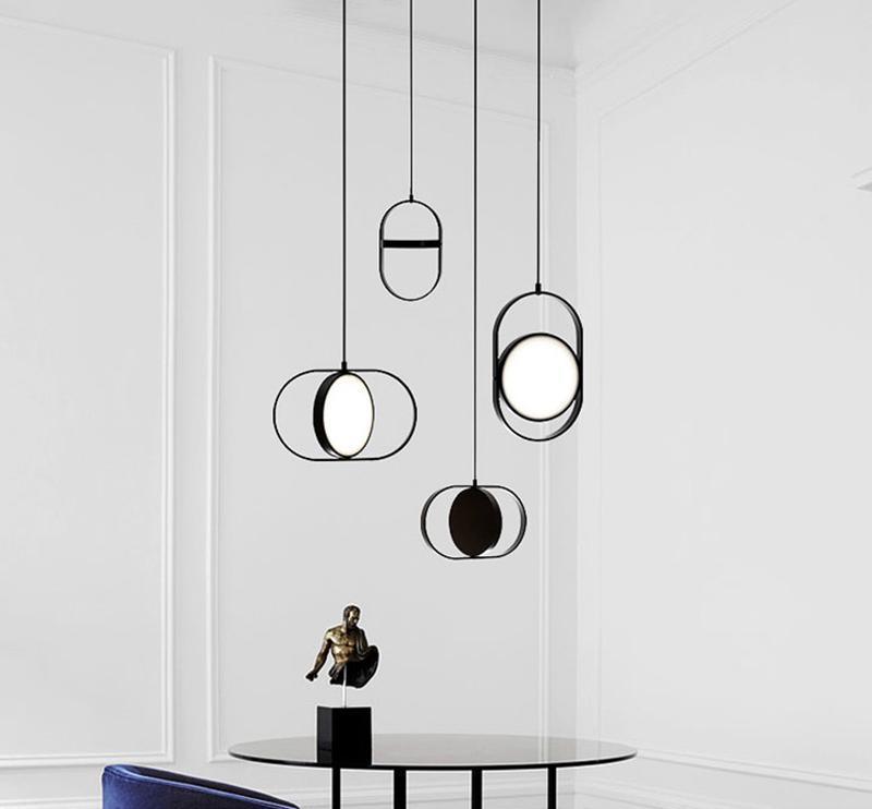 Modern KUU Rotating Circle LED Pendant Light Moon Inspired Adjustable Ring Hanging Lamp