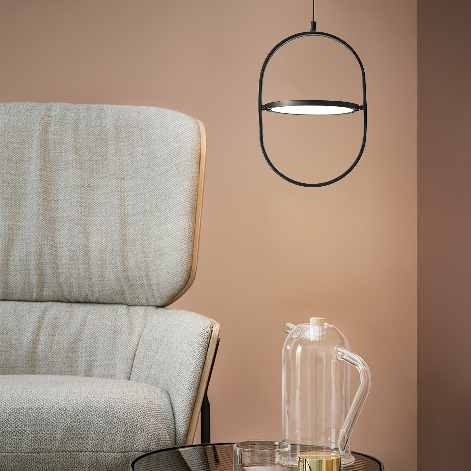Modern KUU Rotating Circle LED Pendant Light Moon Inspired Adjustable Ring Hanging Lamp