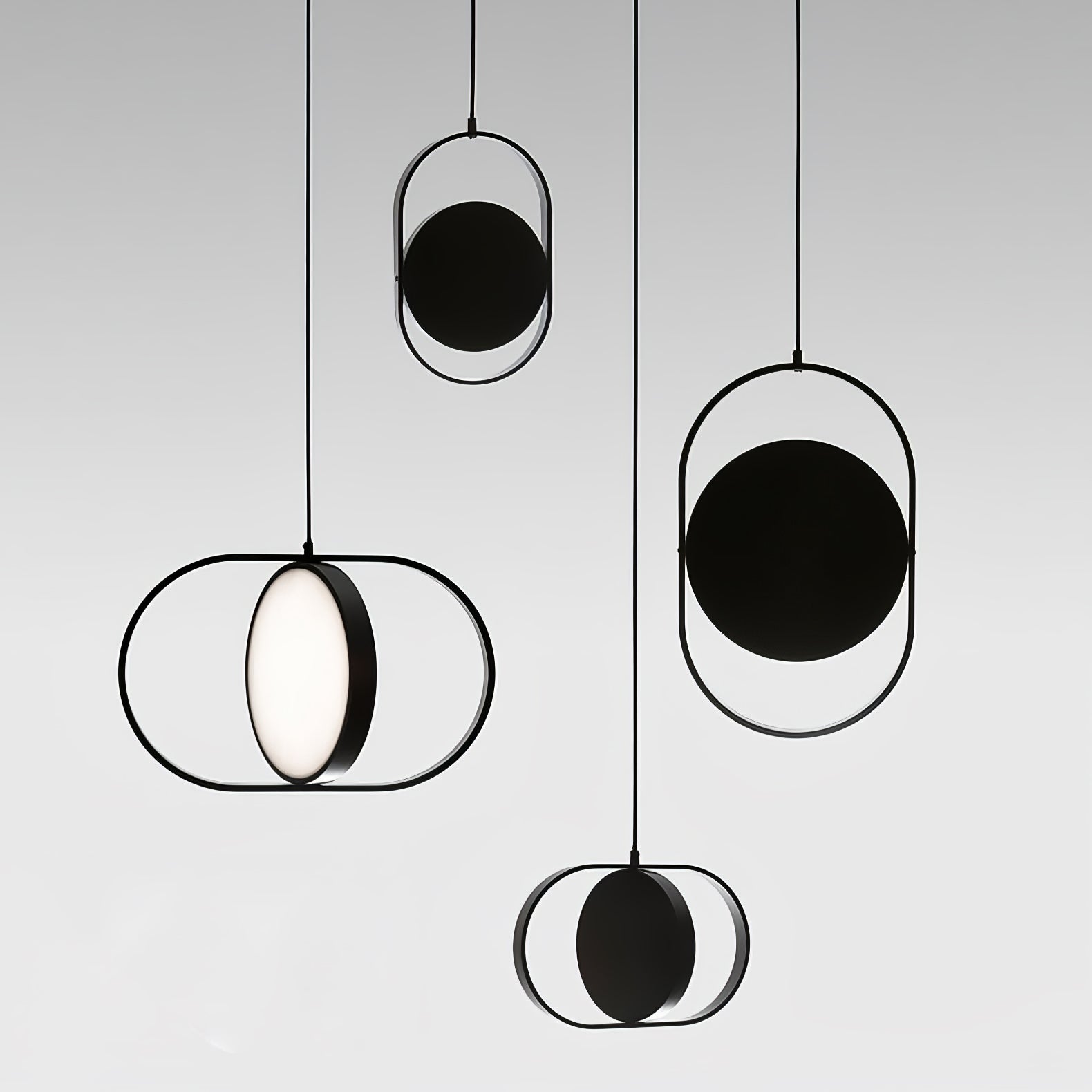 Modern KUU Rotating Circle LED Pendant Light Moon Inspired Adjustable Ring Hanging Lamp