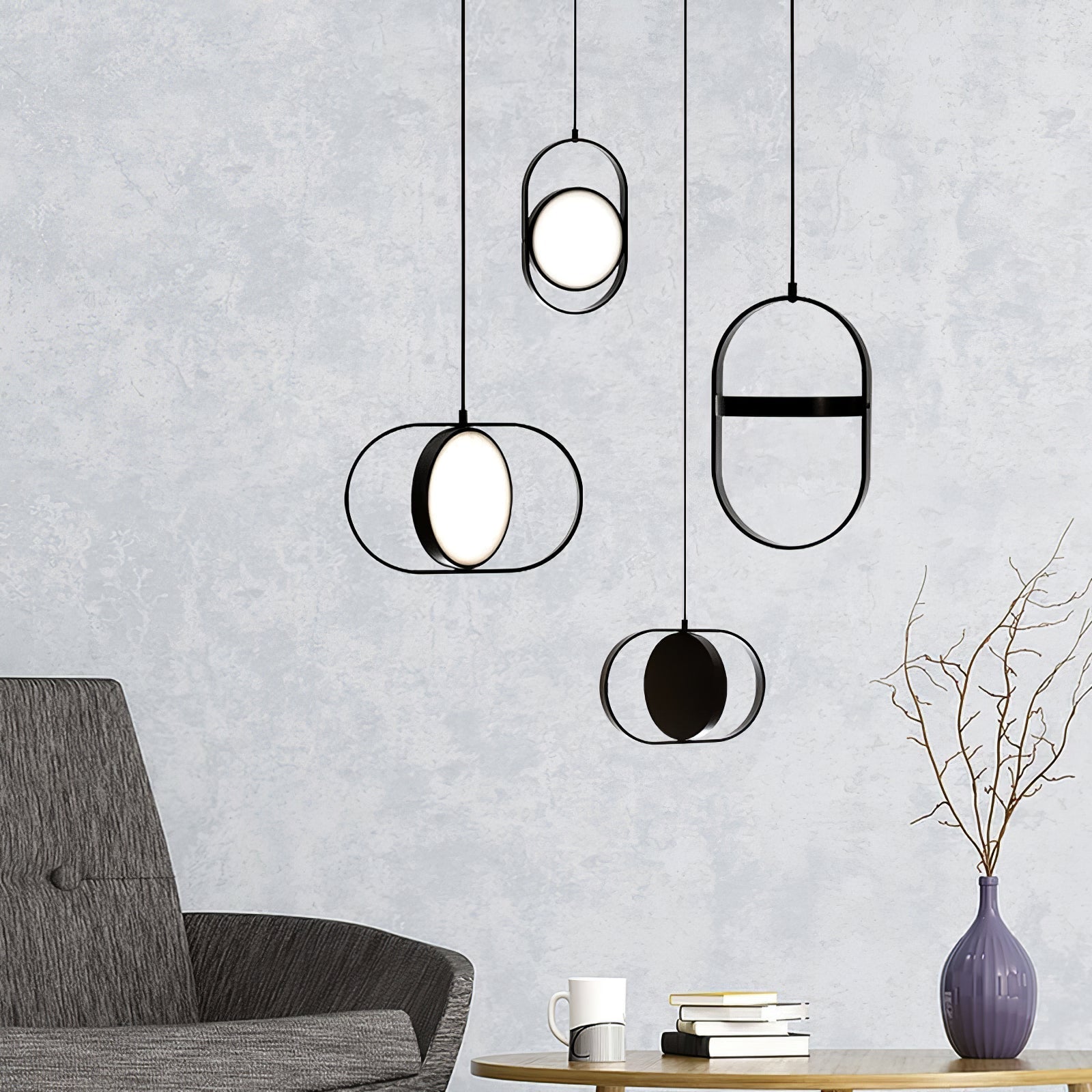 Modern KUU Rotating Circle LED Pendant Light Moon Inspired Adjustable Ring Hanging Lamp