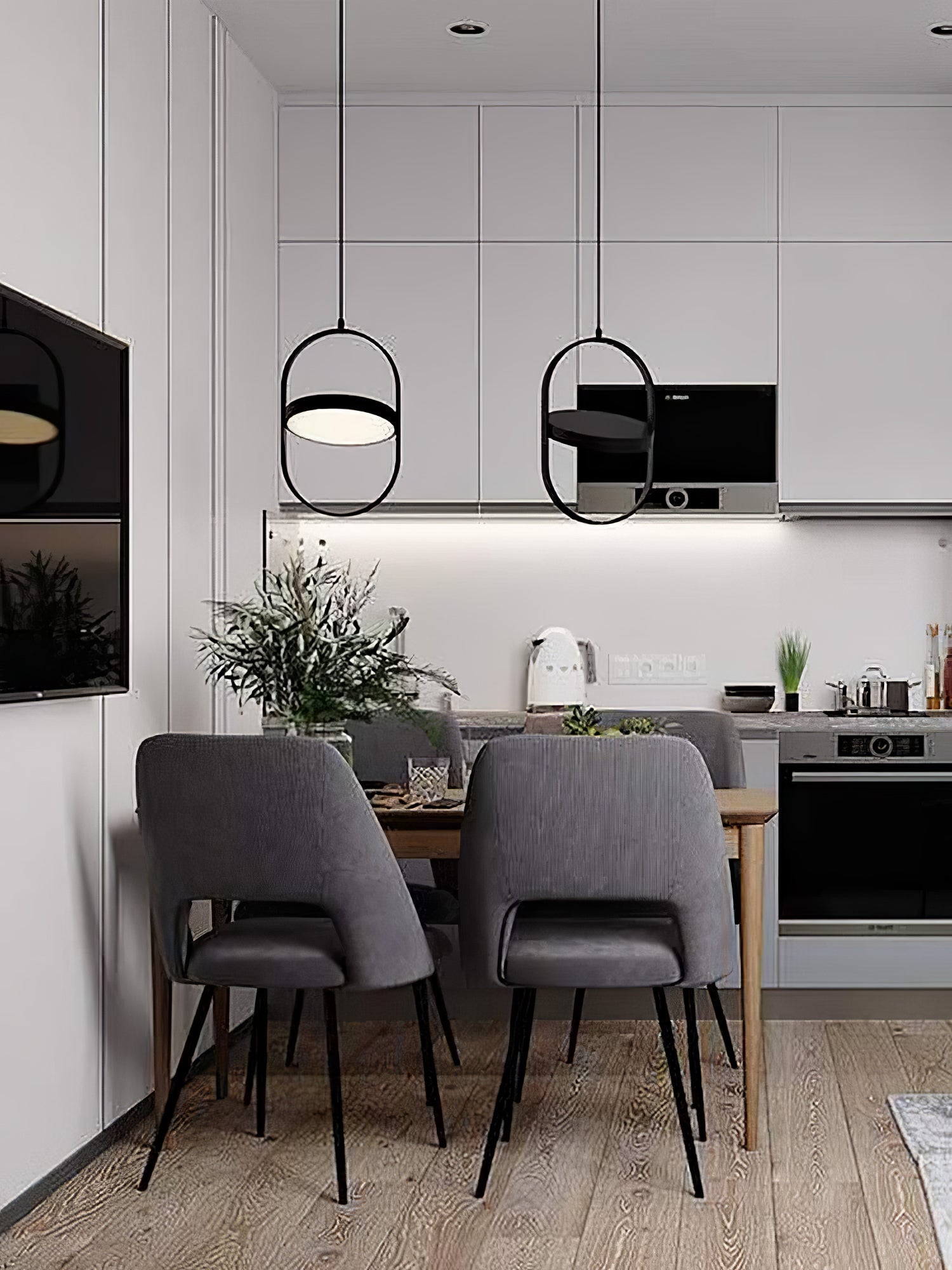 Modern KUU Rotating Circle LED Pendant Light Moon Inspired Adjustable Ring Hanging Lamp