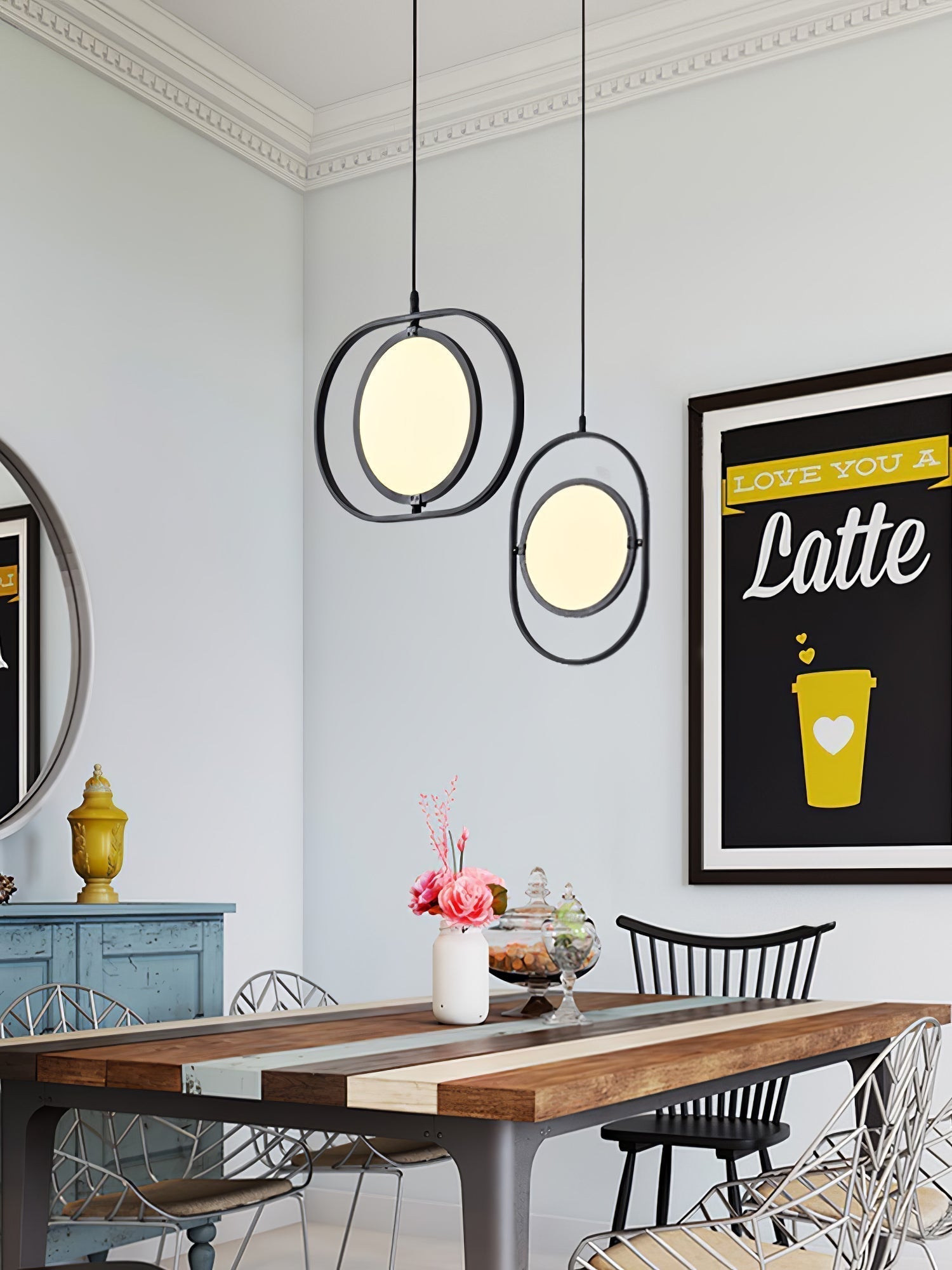 Modern KUU Rotating Circle LED Pendant Light Moon Inspired Adjustable Ring Hanging Lamp