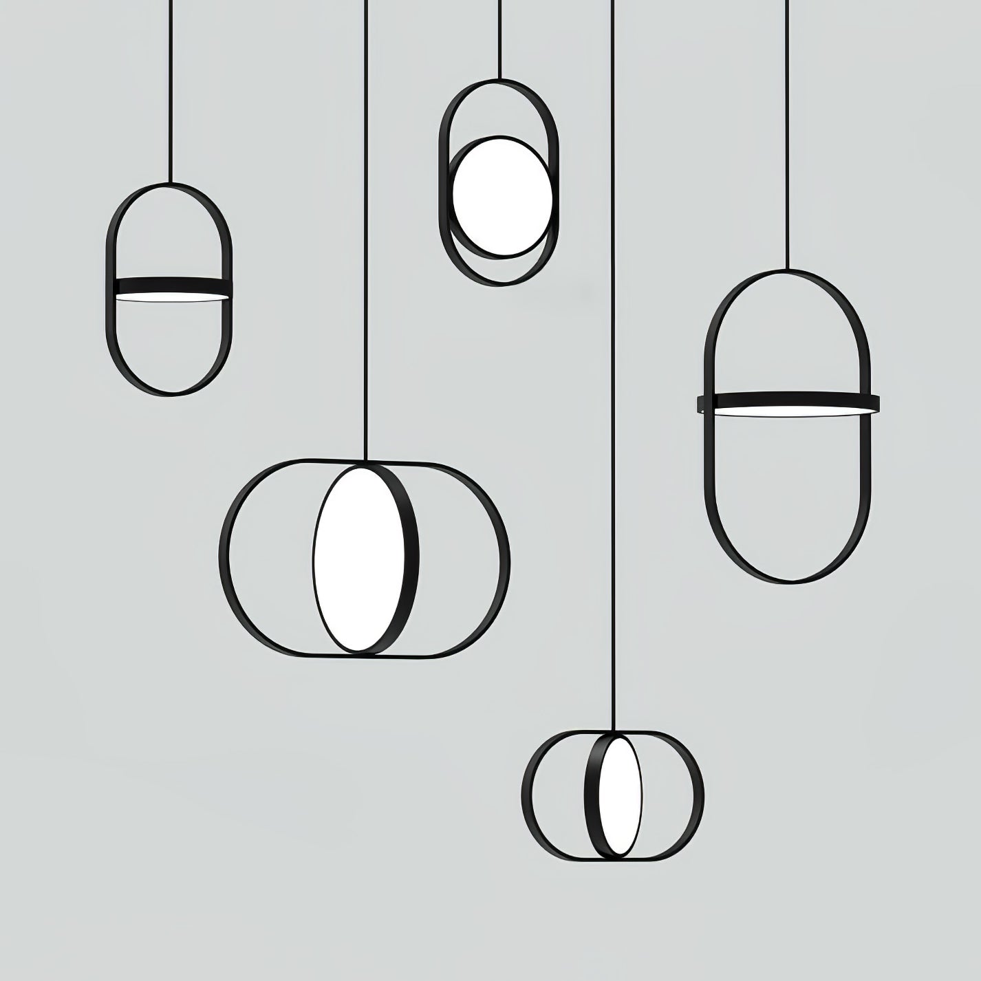 Modern KUU Rotating Circle LED Pendant Light Moon Inspired Adjustable Ring Hanging Lamp