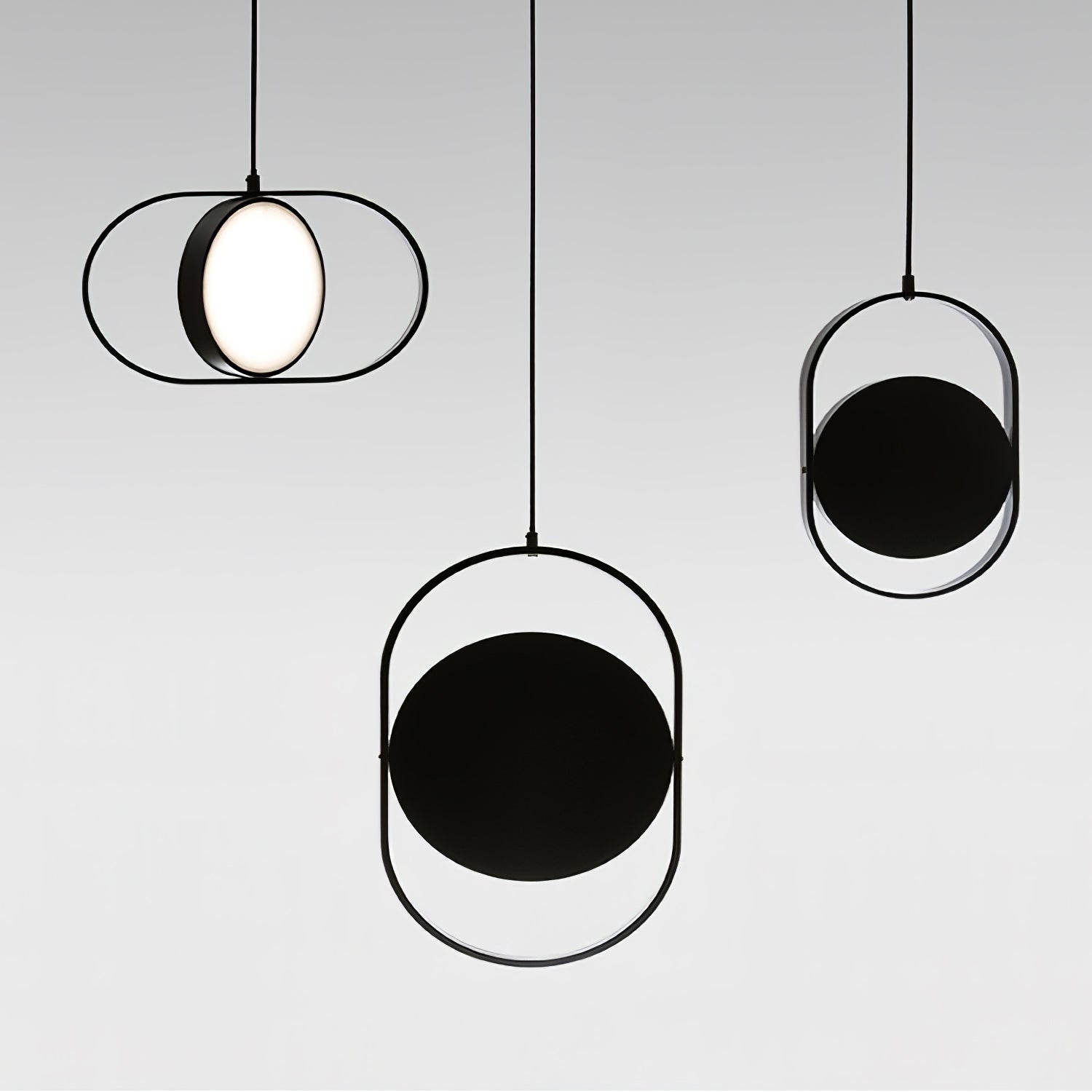 Modern KUU Rotating Circle LED Pendant Light Moon Inspired Adjustable Ring Hanging Lamp