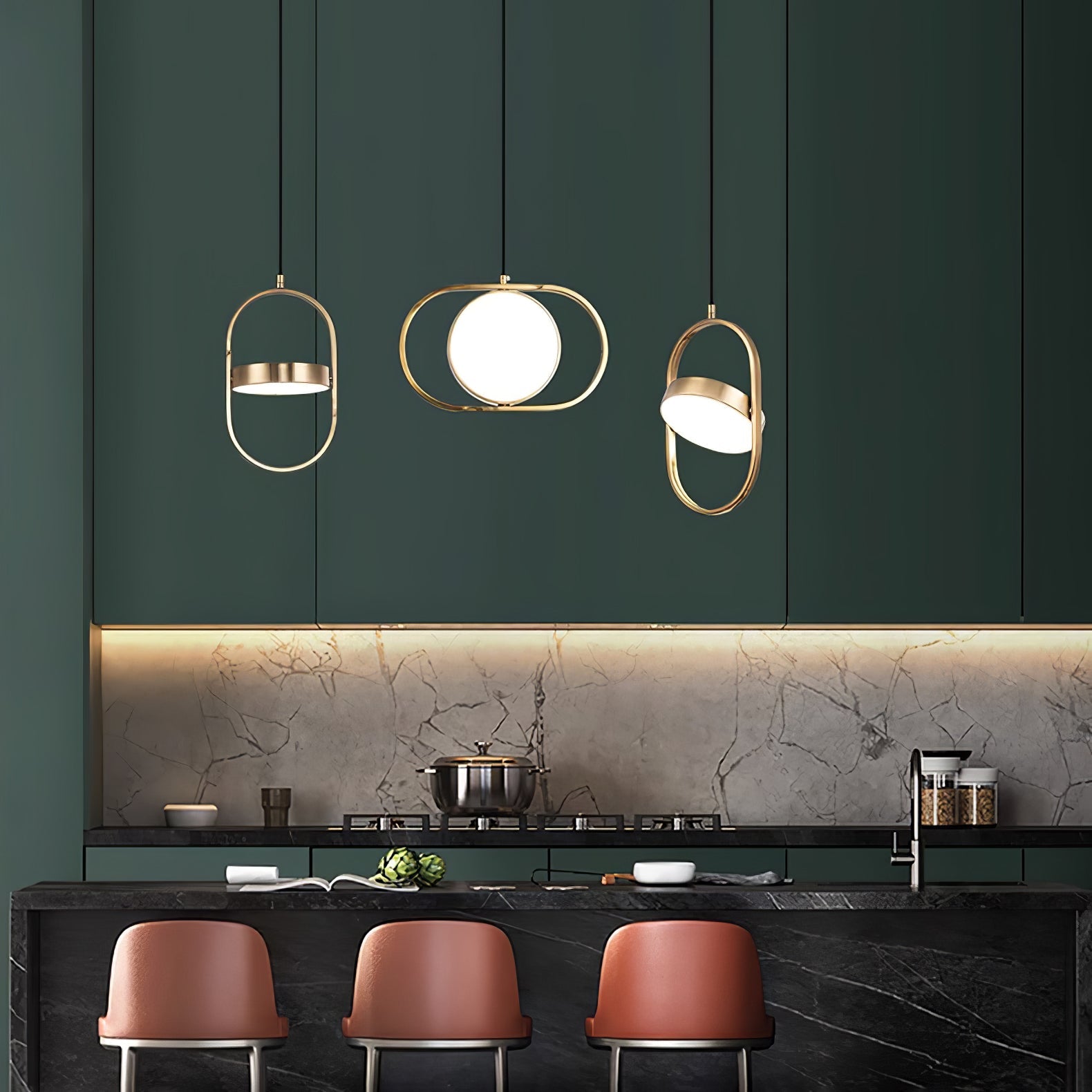 Modern KUU Rotating Circle LED Pendant Light Moon Inspired Adjustable Ring Hanging Lamp