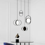 Modern KUU Rotating Circle LED Pendant Light Moon Inspired Adjustable Ring Hanging Lamp