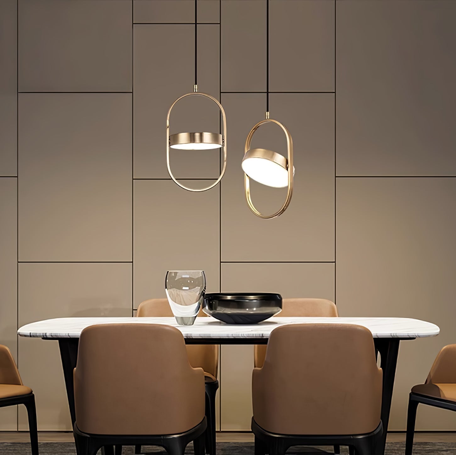 Modern KUU Rotating Circle LED Pendant Light Moon Inspired Adjustable Ring Hanging Lamp