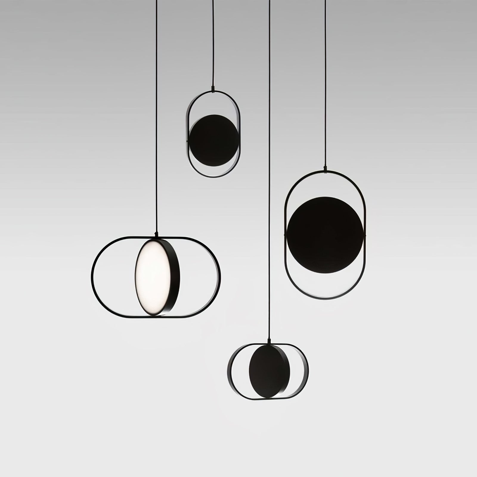 Modern KUU Rotating Circle LED Pendant Light Moon Inspired Adjustable Ring Hanging Lamp