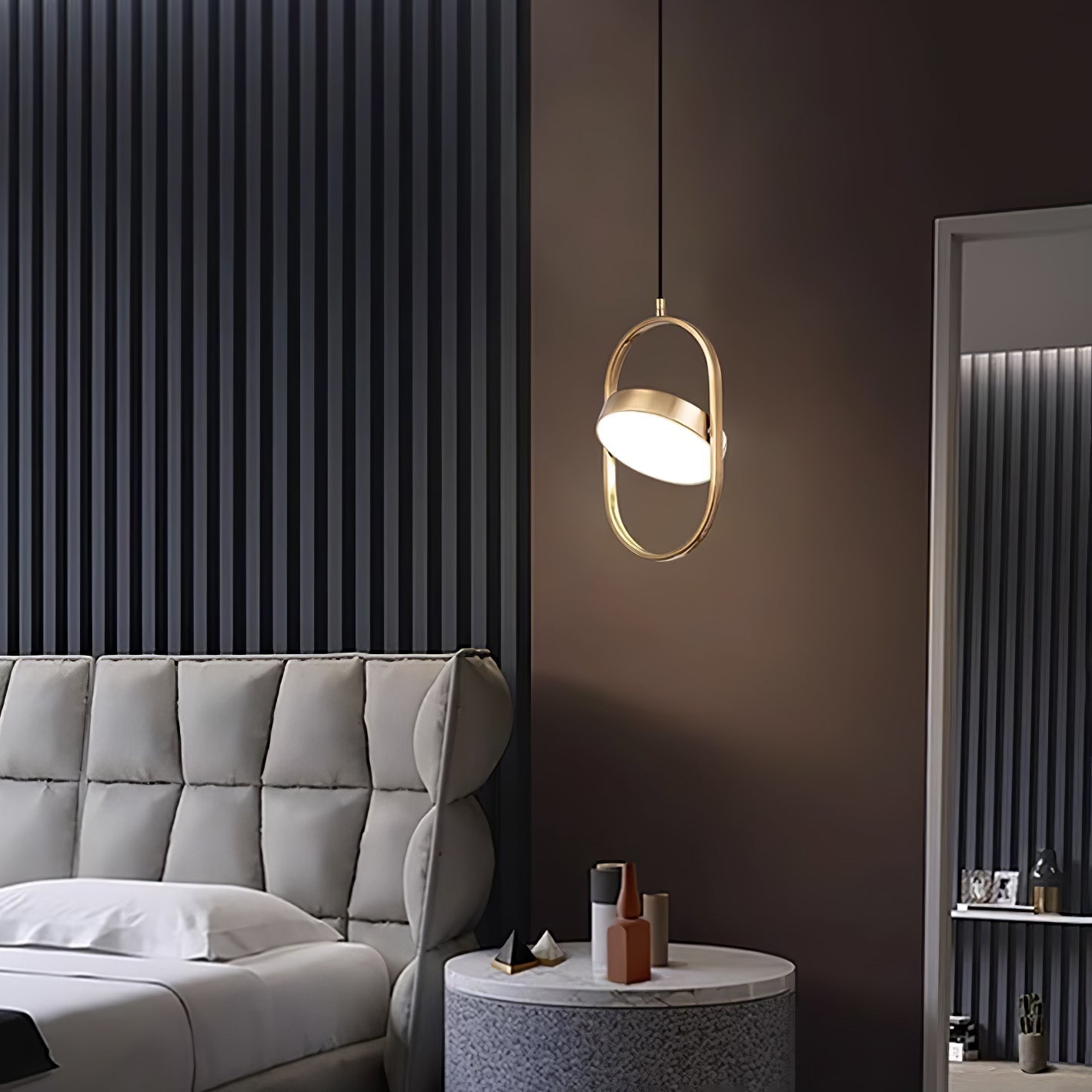 Modern KUU Rotating Circle LED Pendant Light Moon Inspired Adjustable Ring Hanging Lamp
