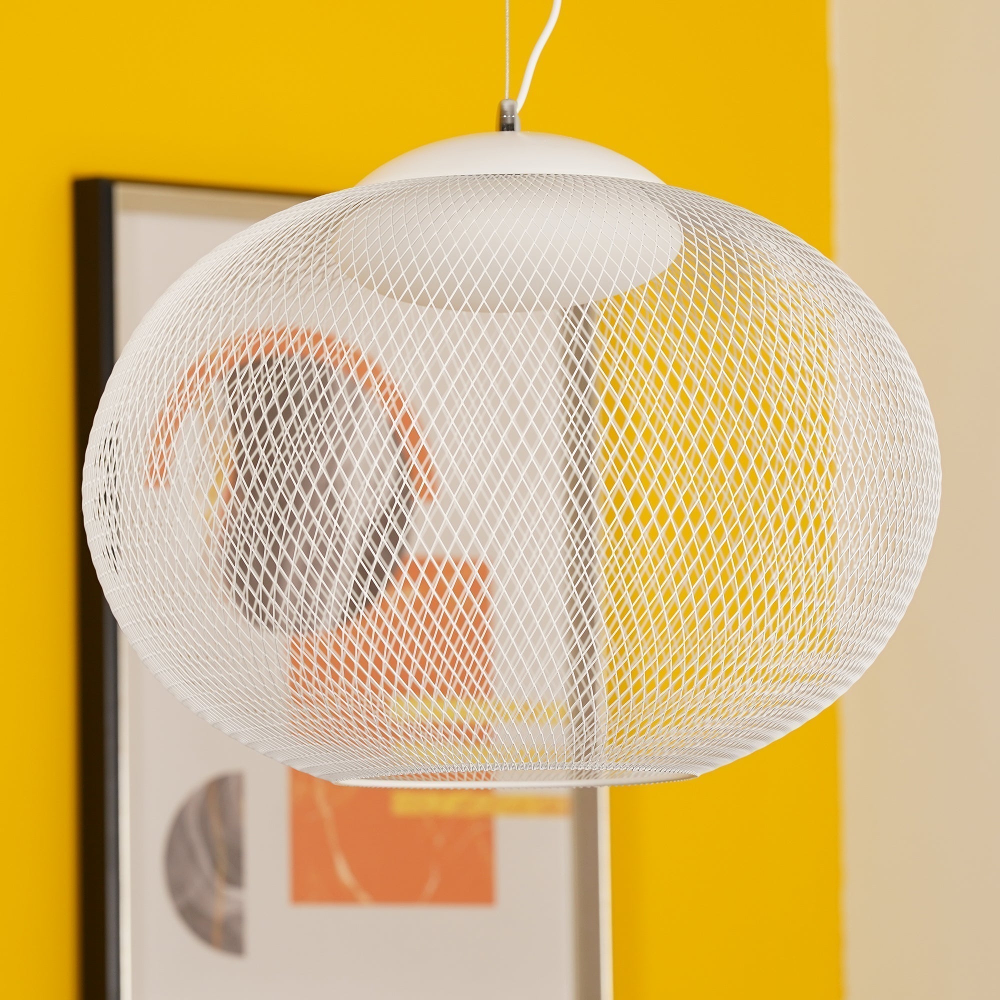 Modern Latticed Metal Mesh Pendant Light with Integrated LED for Living Room and Dining Areas