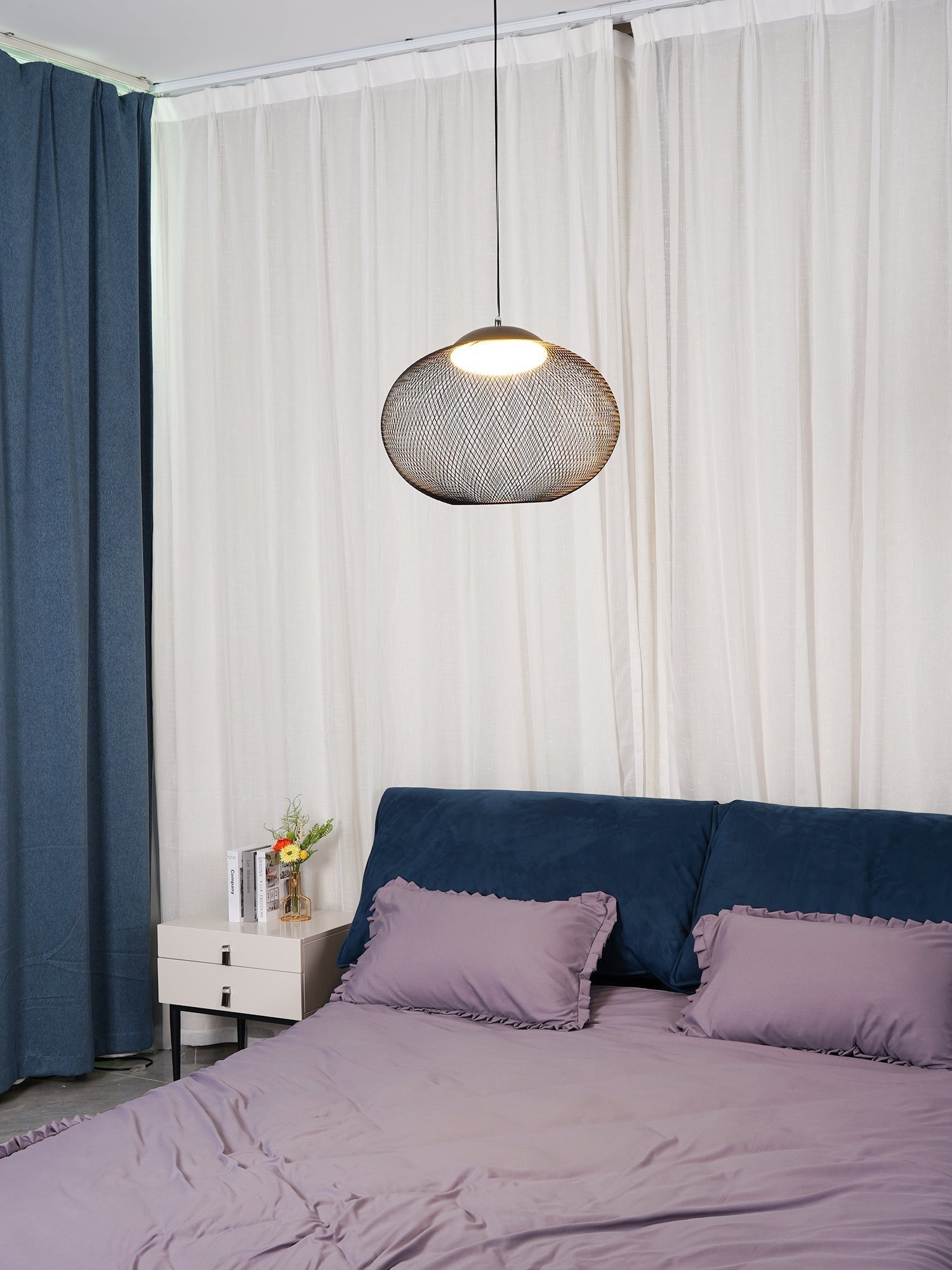 Modern Latticed Metal Mesh Pendant Light with Integrated LED for Living Room and Dining Areas