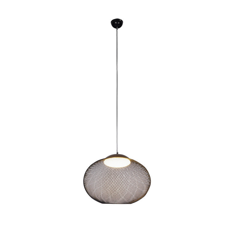 Modern Latticed Metal Mesh Pendant Light with Integrated LED for Living Room and Dining Areas