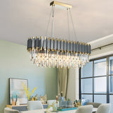 Modern Layered Crystal Chandelier Pendant Lighting for Dining Room with Adjustable Height