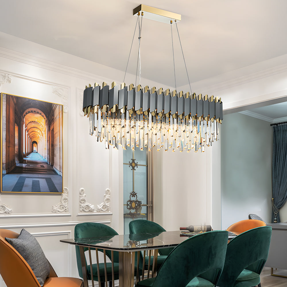 Modern Layered Crystal Chandelier Pendant Lighting for Dining Room with Adjustable Height