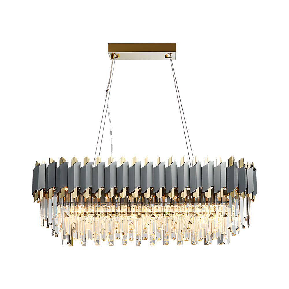 Modern Layered Crystal Chandelier Pendant Lighting for Dining Room with Adjustable Height