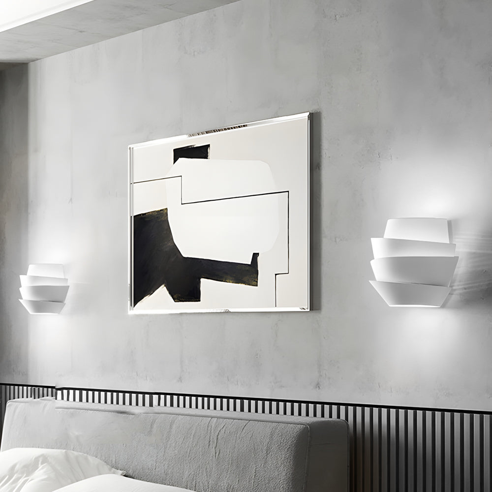 Modern Layered Half Cylinder White Iron Wall Sconce with Up and Down Lighting