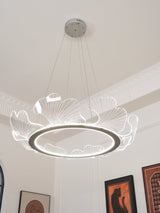 Modern Leaf Shaped LED Chandelier Gold Scallop Edge Pendant Lighting for Living Room