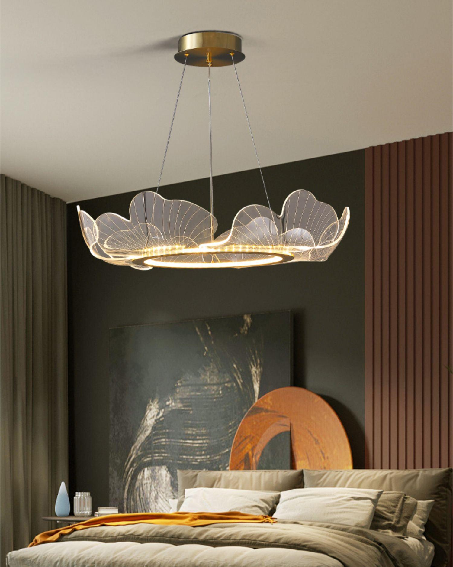 Modern Leaf Shaped LED Chandelier Gold Scallop Edge Pendant Lighting for Living Room