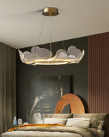 Modern Leaf Shaped LED Chandelier Gold Scallop Edge Pendant Lighting for Living Room