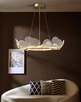 Modern Leaf Shaped LED Chandelier Gold Scallop Edge Pendant Lighting for Living Room