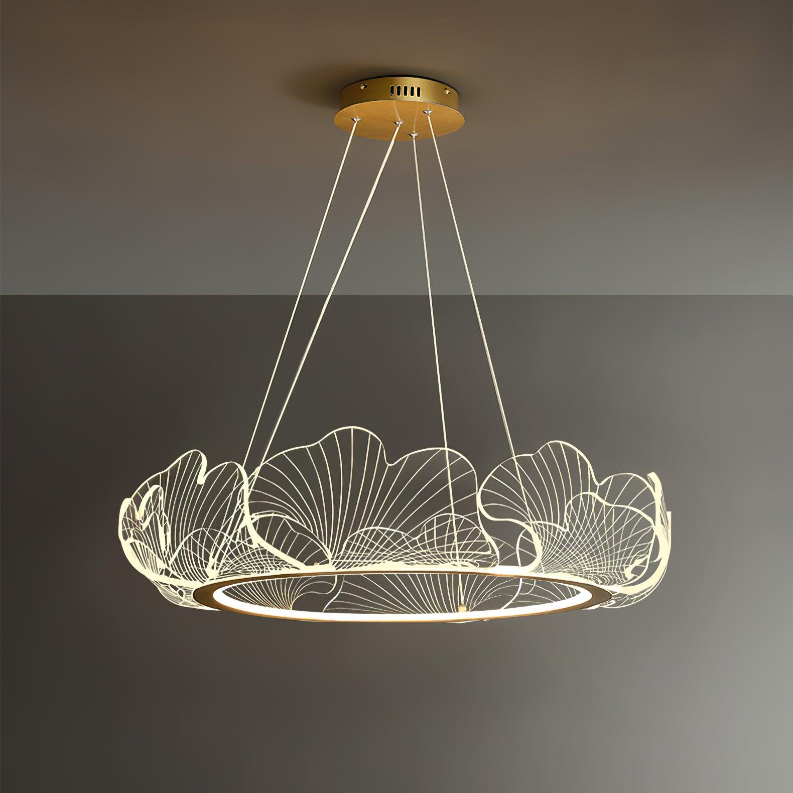 Modern Leaf Shaped LED Chandelier Gold Scallop Edge Pendant Lighting for Living Room