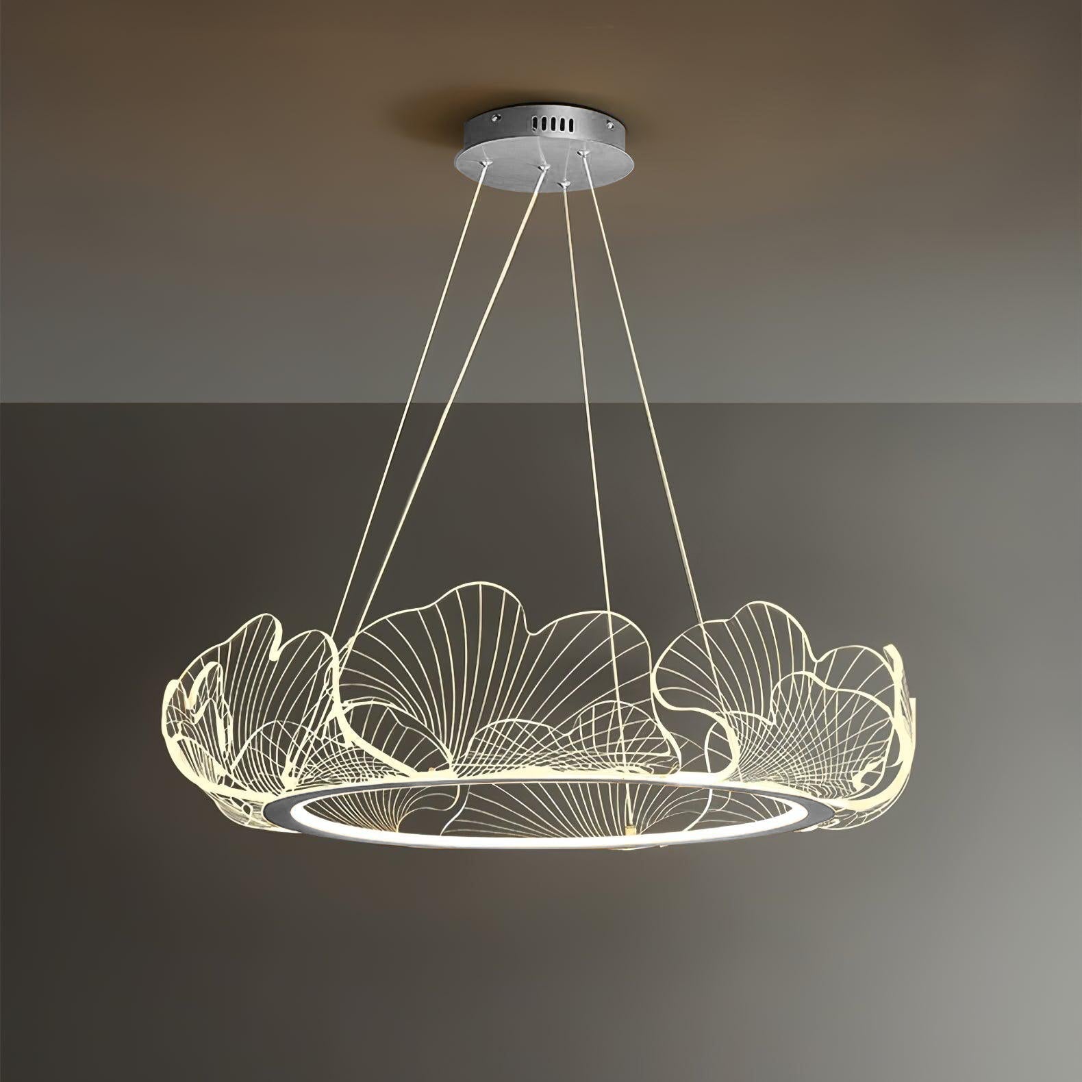 Modern Leaf Shaped LED Chandelier Gold Scallop Edge Pendant Lighting for Living Room