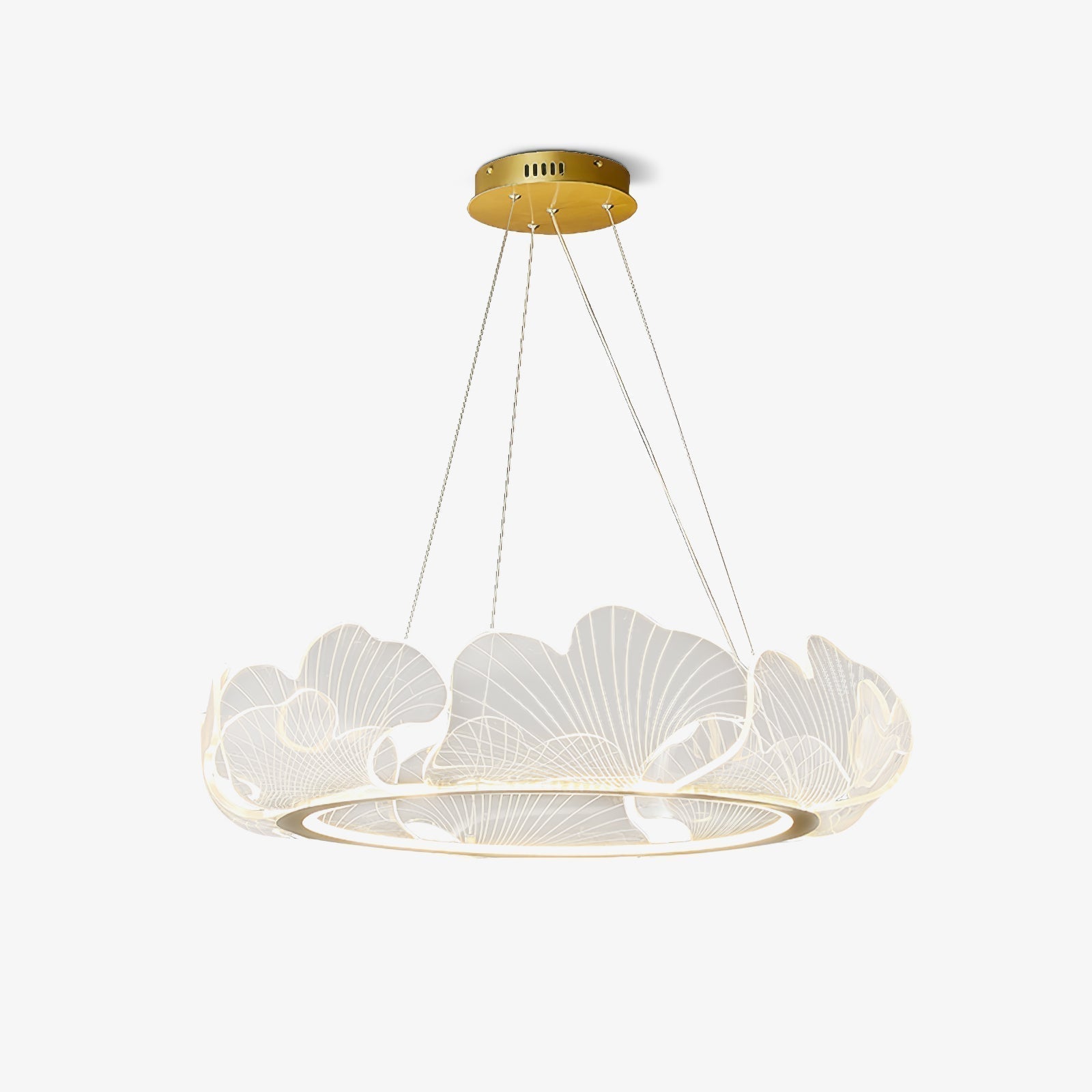Modern Leaf Shaped LED Chandelier Gold Scallop Edge Pendant Lighting for Living Room