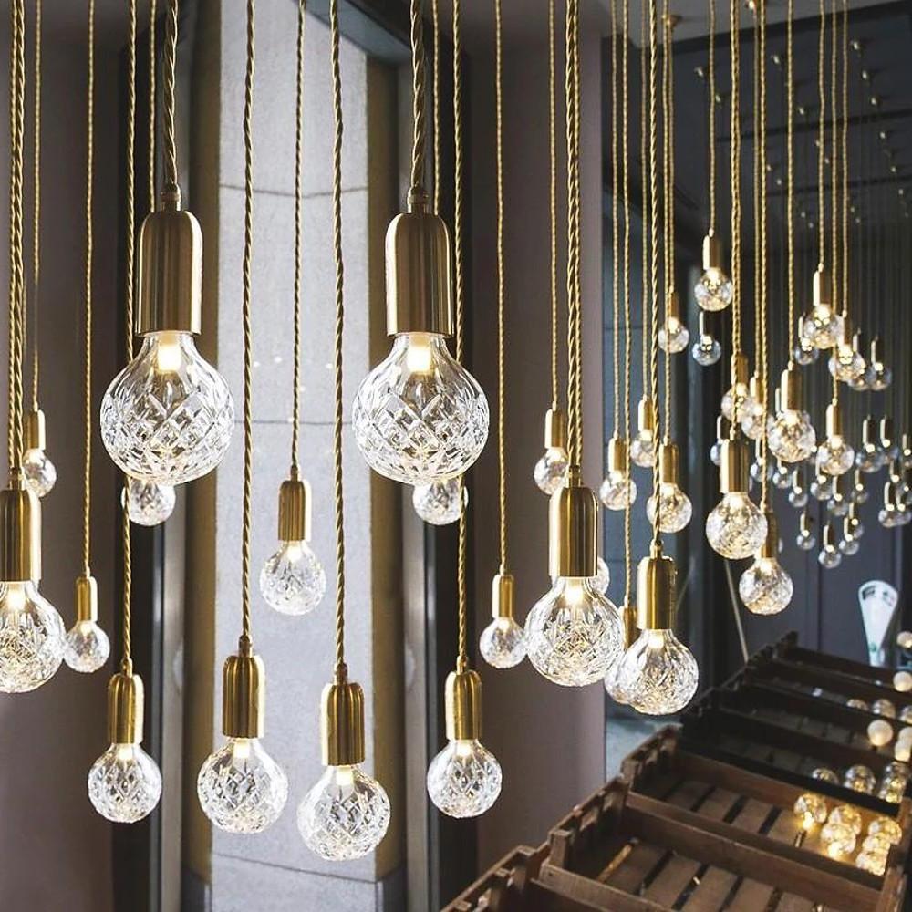 Modern LED Acrylic Bubble Globe Pendant Light Gold Hanging Island Lamp Fixture