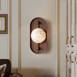 Modern LED Alabaster Wall Sconce Walnut Wood Indoor Lighting for Living Room Hallway Bedroom