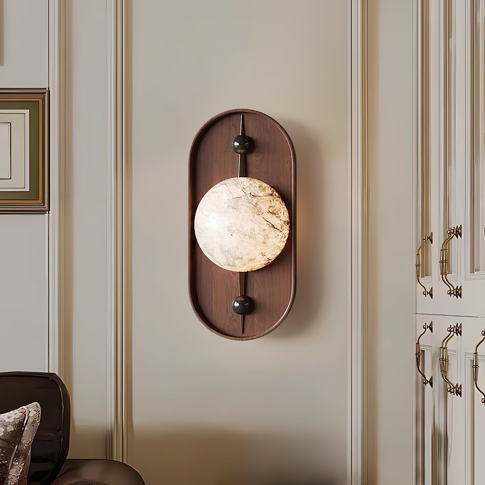 Modern LED Alabaster Wall Sconce Walnut Wood Indoor Lighting for Living Room Hallway Bedroom