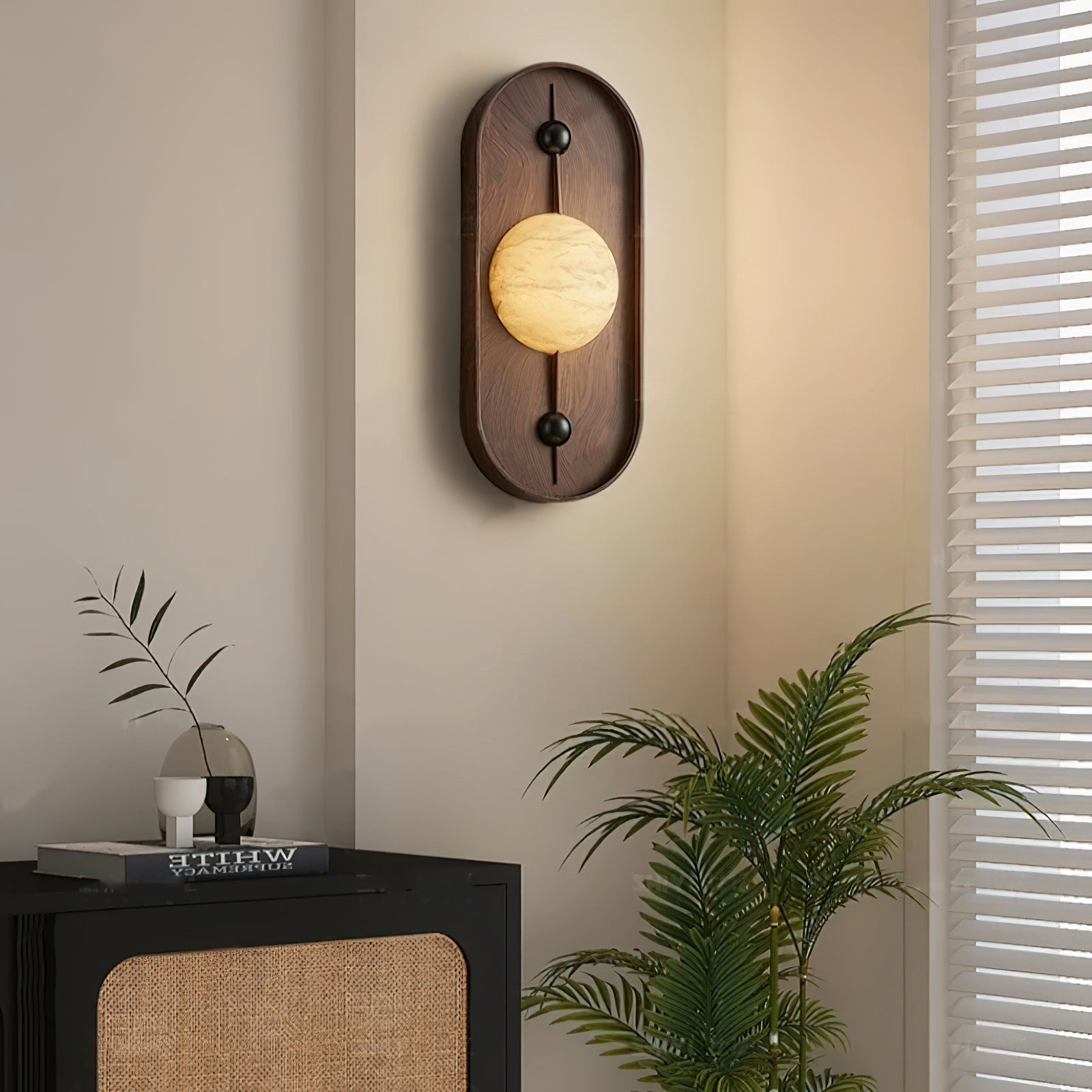 Modern LED Alabaster Wall Sconce Walnut Wood Indoor Lighting for Living Room Hallway Bedroom