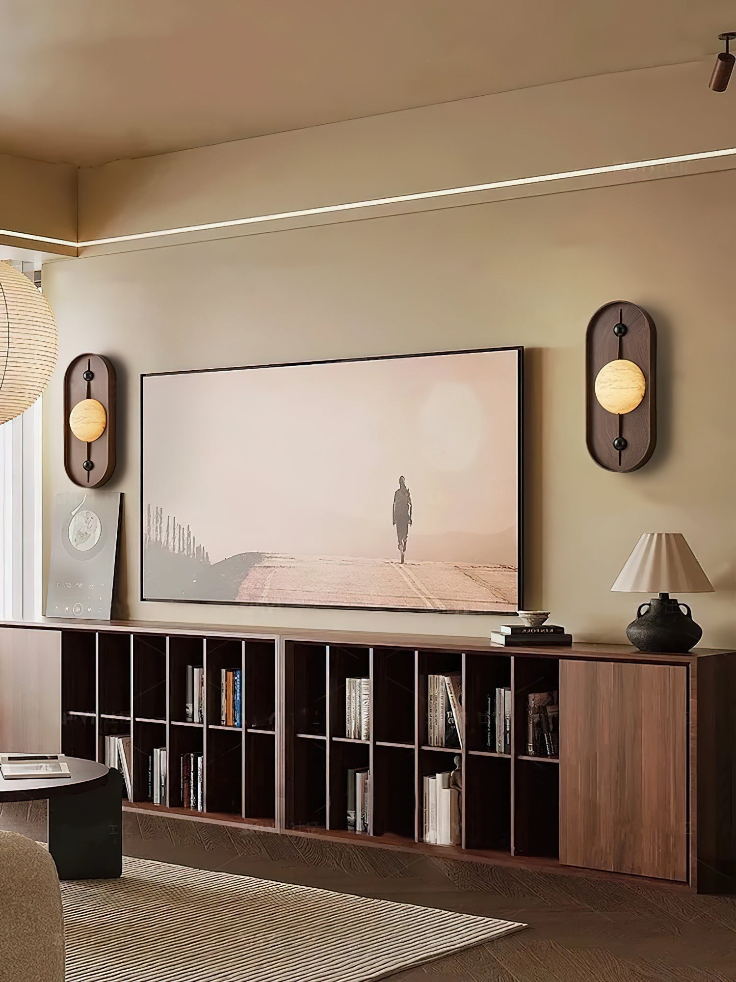 Modern LED Alabaster Wall Sconce Walnut Wood Indoor Lighting for Living Room Hallway Bedroom