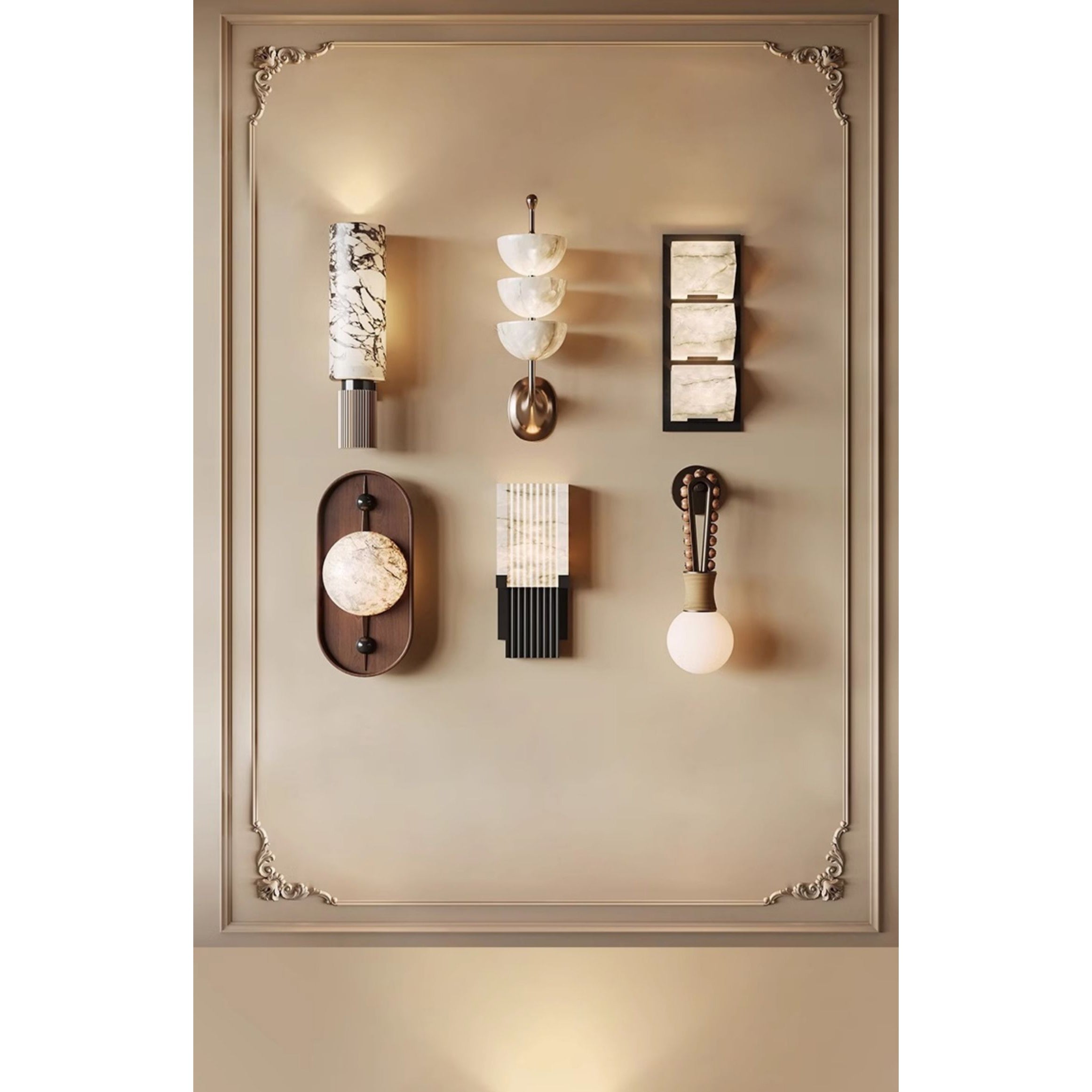 Modern LED Alabaster Wall Sconce Walnut Wood Indoor Lighting for Living Room Hallway Bedroom