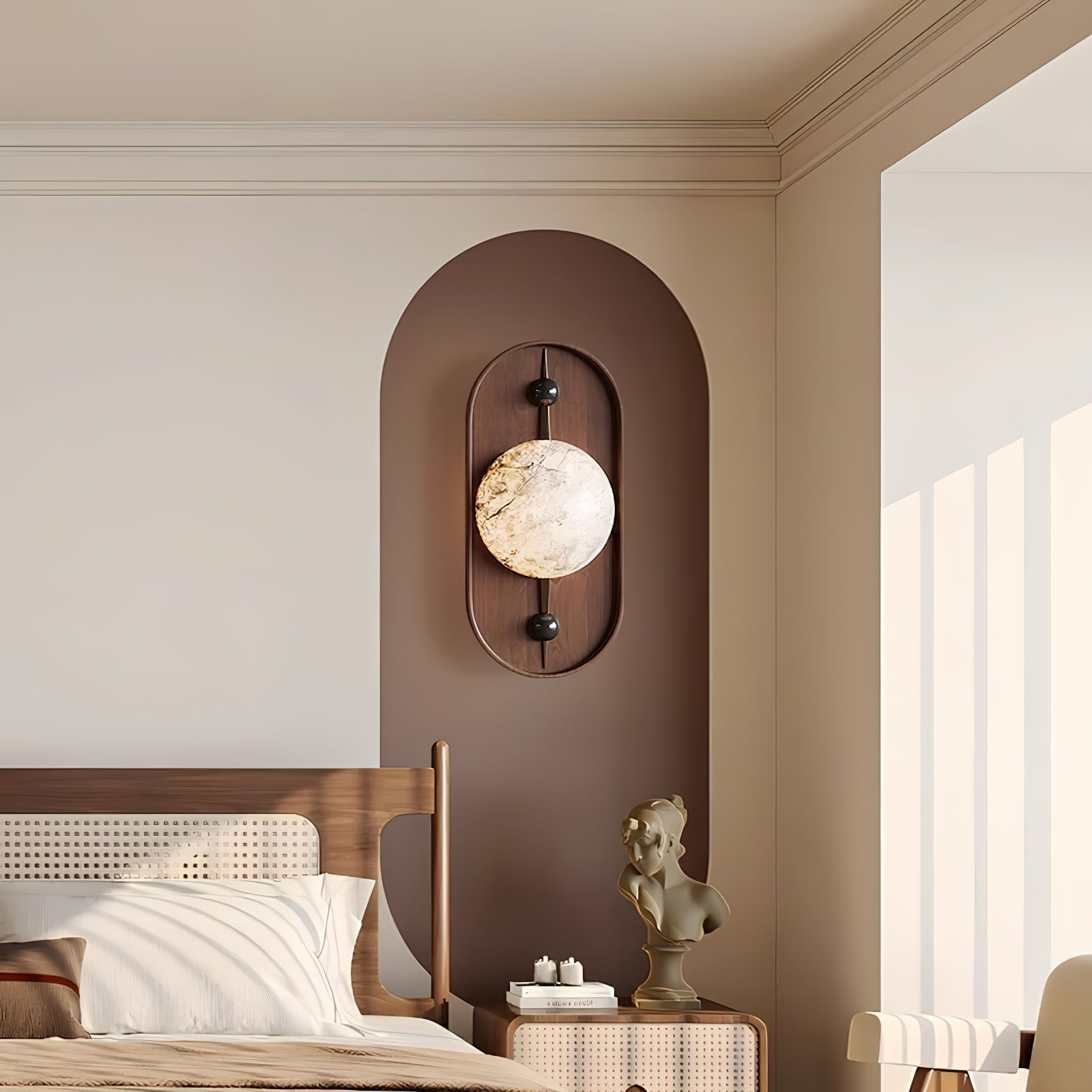 Modern LED Alabaster Wall Sconce Walnut Wood Indoor Lighting for Living Room Hallway Bedroom