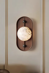 Modern LED Alabaster Wall Sconce Walnut Wood Indoor Lighting for Living Room Hallway Bedroom